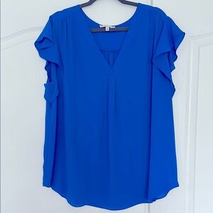 Elegant blue flutter sleeve blouse NWOT